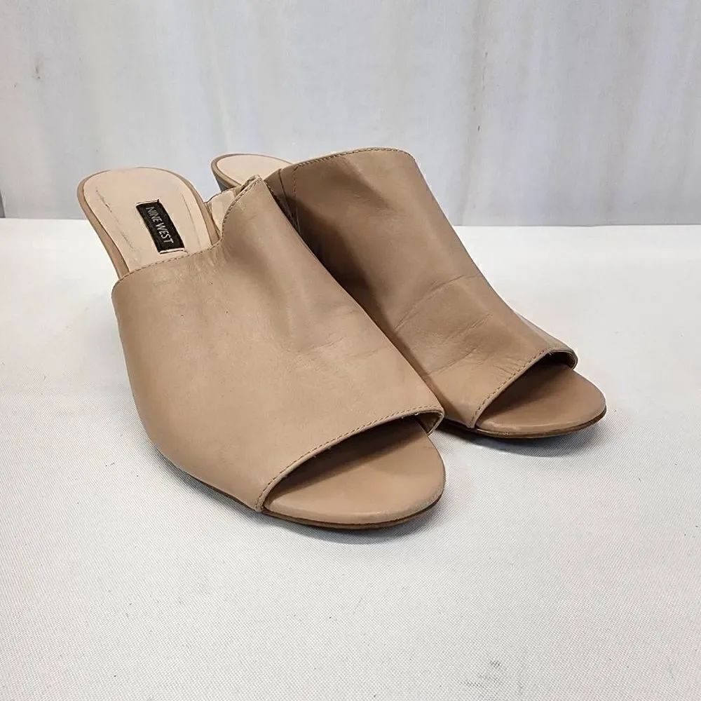 NINE WEST Women's Janissah Slide Sandal Size 10 Leather Natural Tan